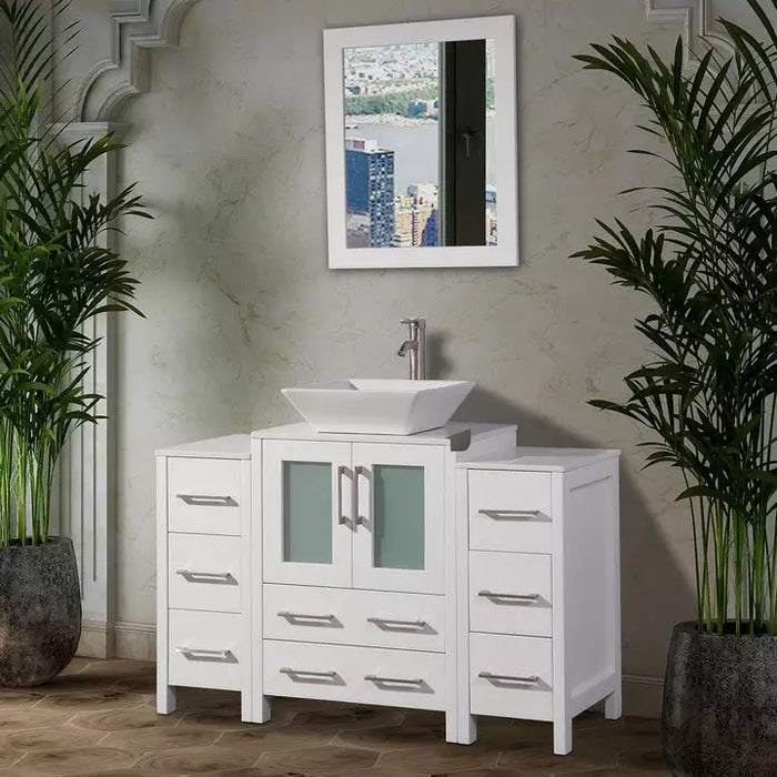 Vanity Art 48 Inch Single Sink Vanity Cabinet with Sink and Mirror (Vessel Sink) - 2 Side Cabinets VA3124-48