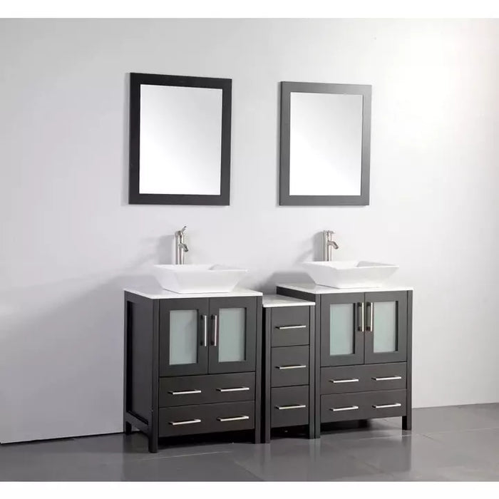 Vanity Art 60 Inch Double Sink Vanity Cabinet with Sink and Mirror (Vessel Sink) - 1 Side Cabinet VA3124-60