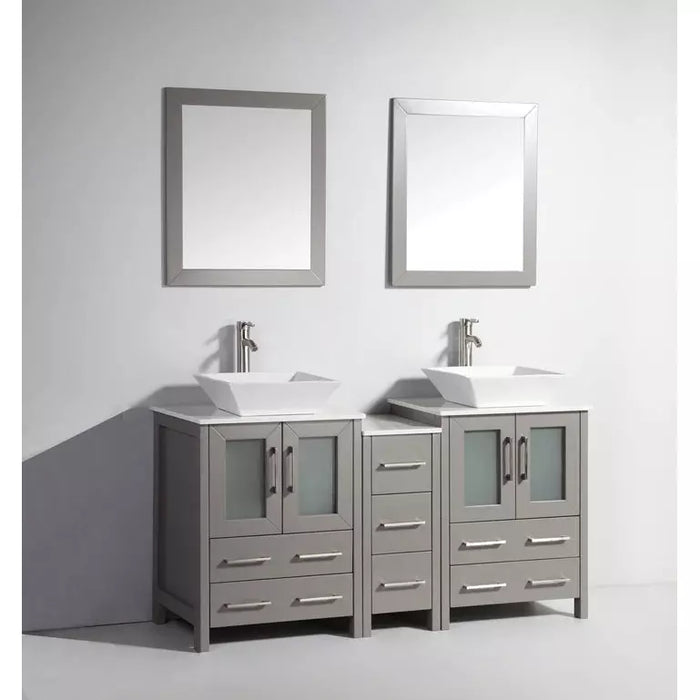 Vanity Art 60 Inch Double Sink Vanity Cabinet with Sink and Mirror (Vessel Sink) - 1 Side Cabinet VA3124-60