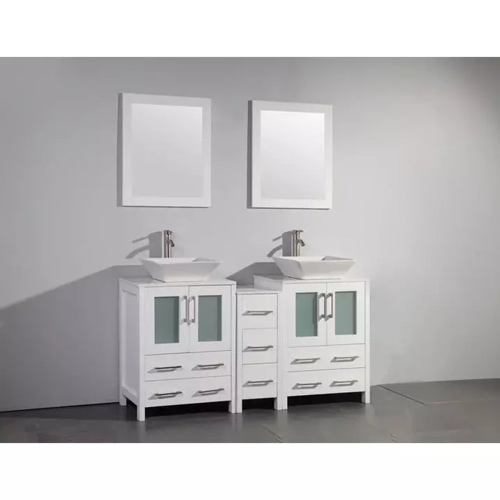 Vanity Art 60 Inch Double Sink Vanity Cabinet with Sink and Mirror (Vessel Sink) - 1 Side Cabinet VA3124-60