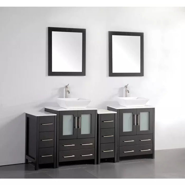 Vanity Art 72 Inch Double Sink Vanity Cabinet with Sink and Mirror (Vessel Sink) - 2 Side Cabinets VA3124-72