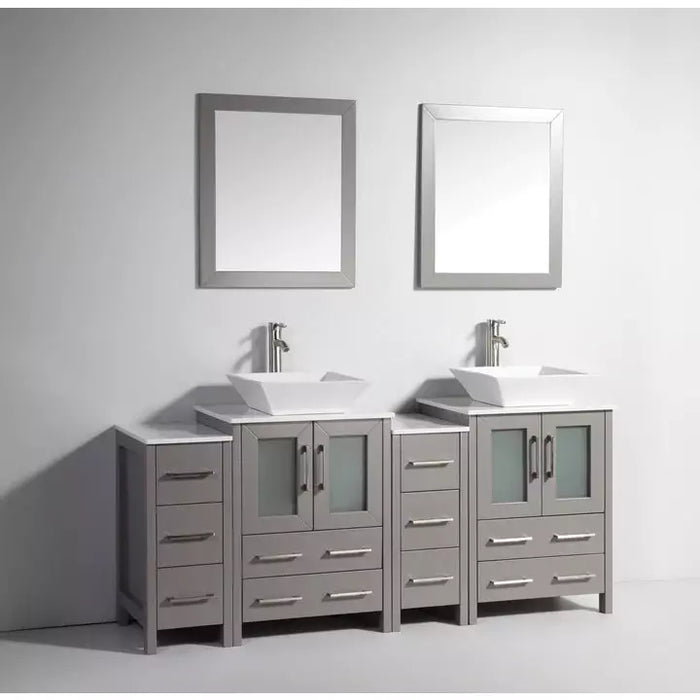 Vanity Art 72 Inch Double Sink Vanity Cabinet with Sink and Mirror (Vessel Sink) - 2 Side Cabinets VA3124-72