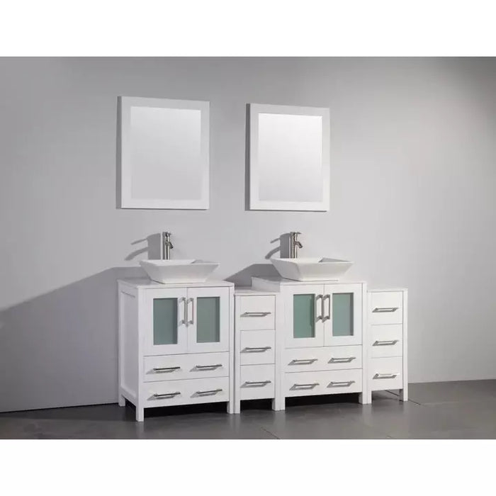 Vanity Art 72 Inch Double Sink Vanity Cabinet with Sink and Mirror (Vessel Sink) - 2 Side Cabinets VA3124-72