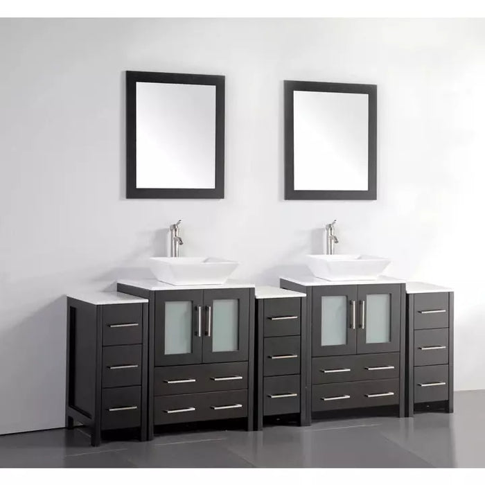 Vanity Art 84 Inch Double Sink Vanity Cabinet Set with Sink and Mirror (Vessel Sink) - 3 Side VA3124-84