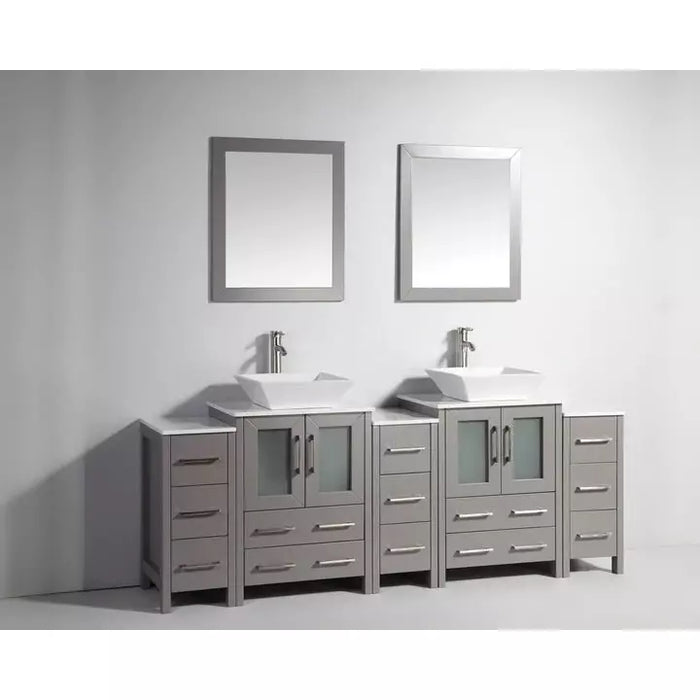 Vanity Art 84 Inch Double Sink Vanity Cabinet Set with Sink and Mirror (Vessel Sink) - 3 Side VA3124-84