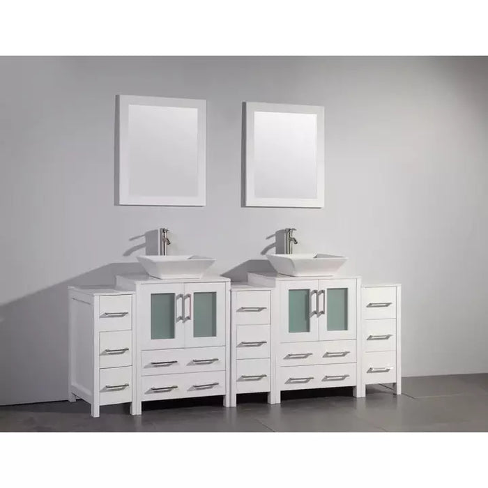 Vanity Art 84 Inch Double Sink Vanity Cabinet Set with Sink and Mirror (Vessel Sink) - 3 Side VA3124-84