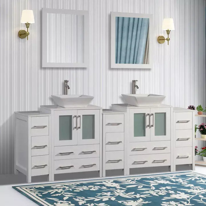 Vanity Art 84 Inch Double Sink Vanity Cabinet Set with Sink and Mirror (Vessel Sink) - 3 Side VA3124-84