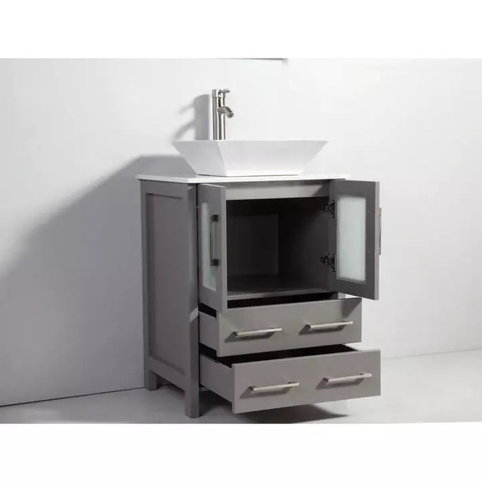 Vanity Art 72 Inch Double Sink Vanity Cabinet with Sink and Mirror (Vessel Sink) - 2 Side Cabinets VA3124-72