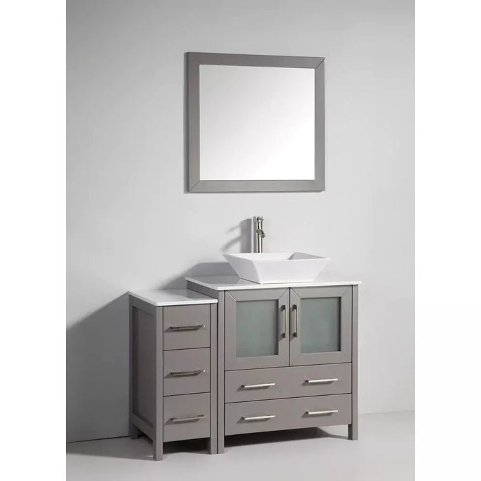 Vanity Art 42 Inch Single Sink Vanity Cabinet with Sink and Mirror (Vessel Sink) - 1 Side Cabinet VA3130-42