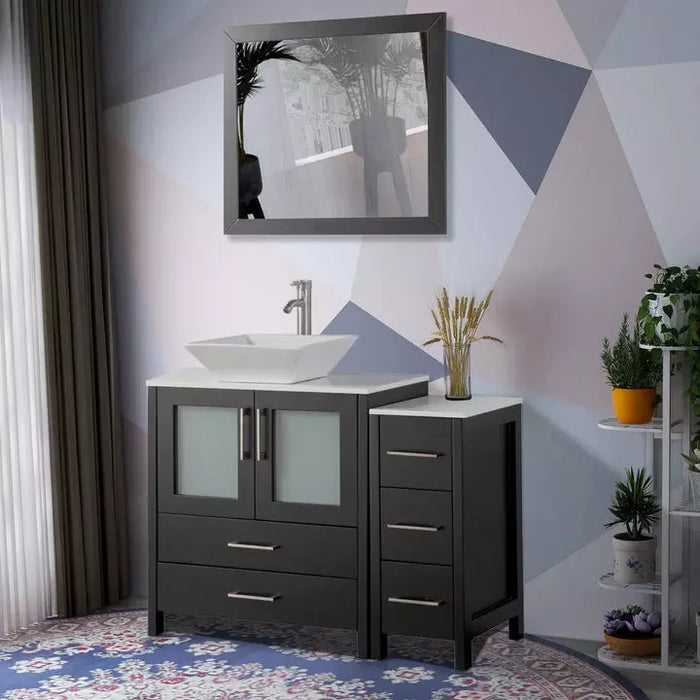 Vanity Art 42 Inch Single Sink Vanity Cabinet with Sink and Mirror (Vessel Sink) - 1 Side Cabinet VA3130-42