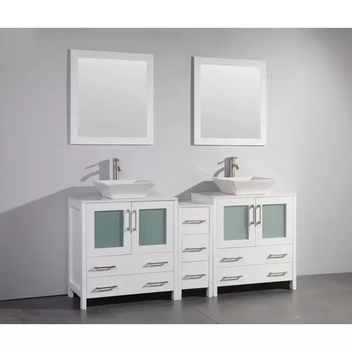 Vanity Art 72 Inch Double Sink Vanity Cabinet with Sink and Mirrors (Vessel Sink) - 1 Side Cabinet VA3130-72