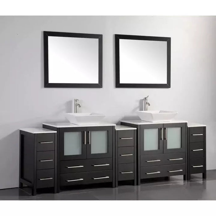 Vanity Art 96" Double Sink Vanity Cabinet with Sink and Mirror (Vessel Sink) - 3 Side Cabinets VA3130-96