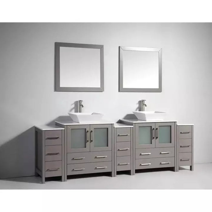 Vanity Art 96" Double Sink Vanity Cabinet with Sink and Mirror (Vessel Sink) - 3 Side Cabinets VA3130-96