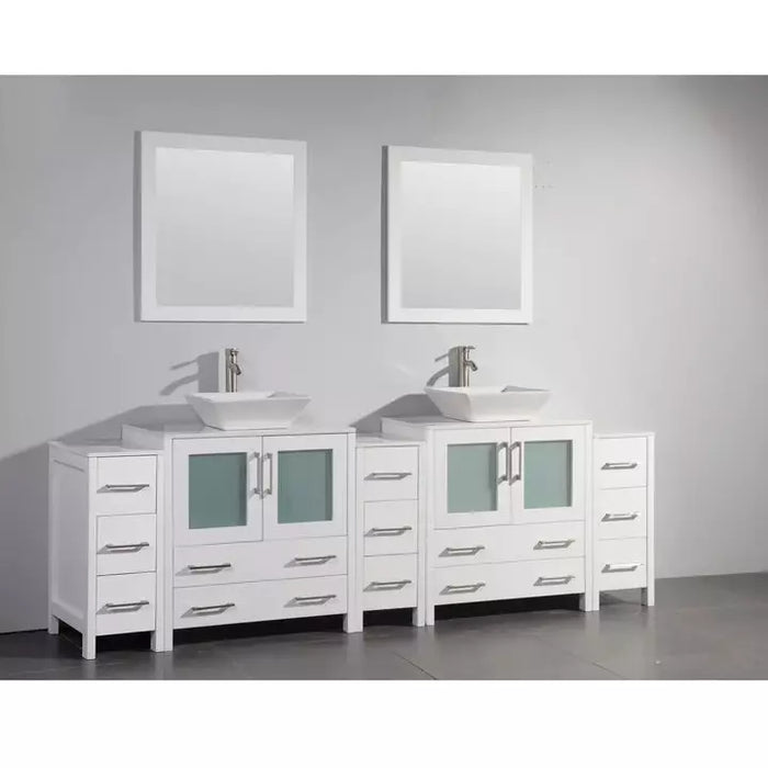 Vanity Art 96" Double Sink Vanity Cabinet with Sink and Mirror (Vessel Sink) - 3 Side Cabinets VA3130-96