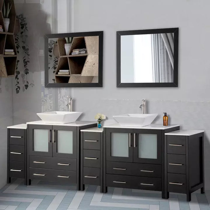 Vanity Art 96" Double Sink Vanity Cabinet with Sink and Mirror (Vessel Sink) - 3 Side Cabinets VA3130-96