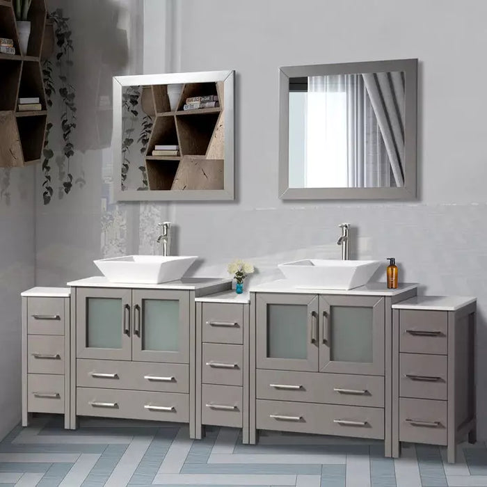 Vanity Art 96" Double Sink Vanity Cabinet with Sink and Mirror (Vessel Sink) - 3 Side Cabinets VA3130-96