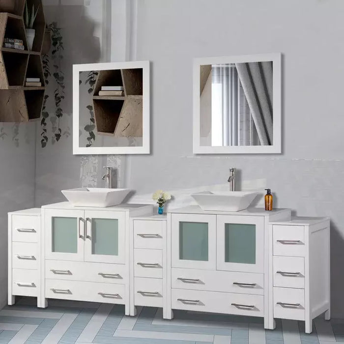 Vanity Art 96" Double Sink Vanity Cabinet with Sink and Mirror (Vessel Sink) - 3 Side Cabinets VA3130-96