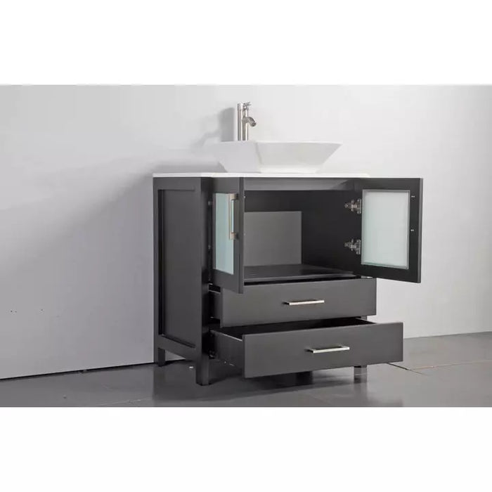 Vanity Art 42 Inch Single Sink Vanity Cabinet with Sink and Mirror (Vessel Sink) - 1 Side Cabinet VA3130-42