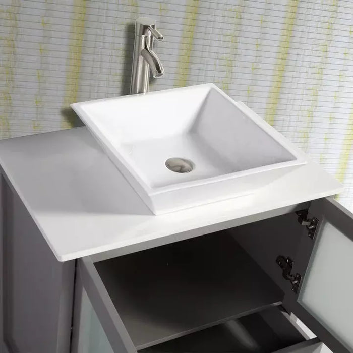 Vanity Art 42 Inch Single Sink Vanity Cabinet with Sink and Mirror (Vessel Sink) - 1 Side Cabinet VA3130-42