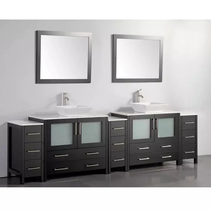 Vanity Art 108 Inch Double Sink Vanity Cabinet with Sink and Mirror (Vessel Sink) - 3 Side Cabinets VA3136-108