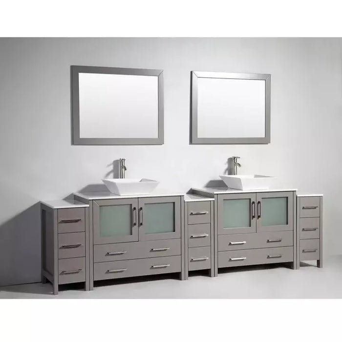 Vanity Art 108 Inch Double Sink Vanity Cabinet with Sink and Mirror (Vessel Sink) - 3 Side Cabinets VA3136-108