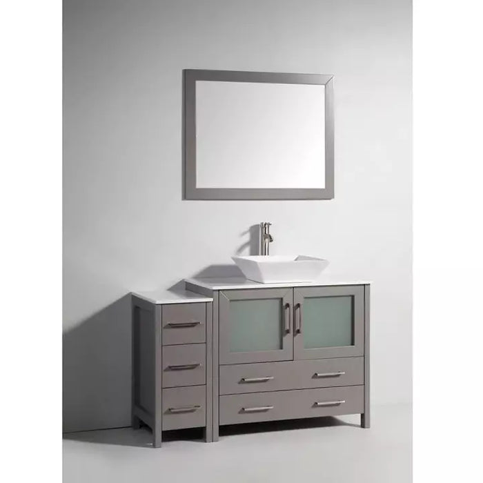 Vanity Art 48 Inch Single Sink Vanity Cabinet with Sink and Mirror (Vessel Sink) - 1 Side Cabinet VA3136-48