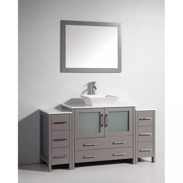 Vanity Art 60 Inch Single Sink Vanity Cabinet with Sink and Mirror (Vessel Sink) - 2 Side Cabinets VA3136-60