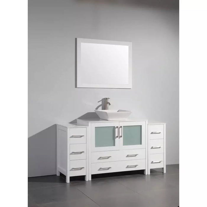 Vanity Art 60 Inch Single Sink Vanity Cabinet with Sink and Mirror (Vessel Sink) - 2 Side Cabinets VA3136-60