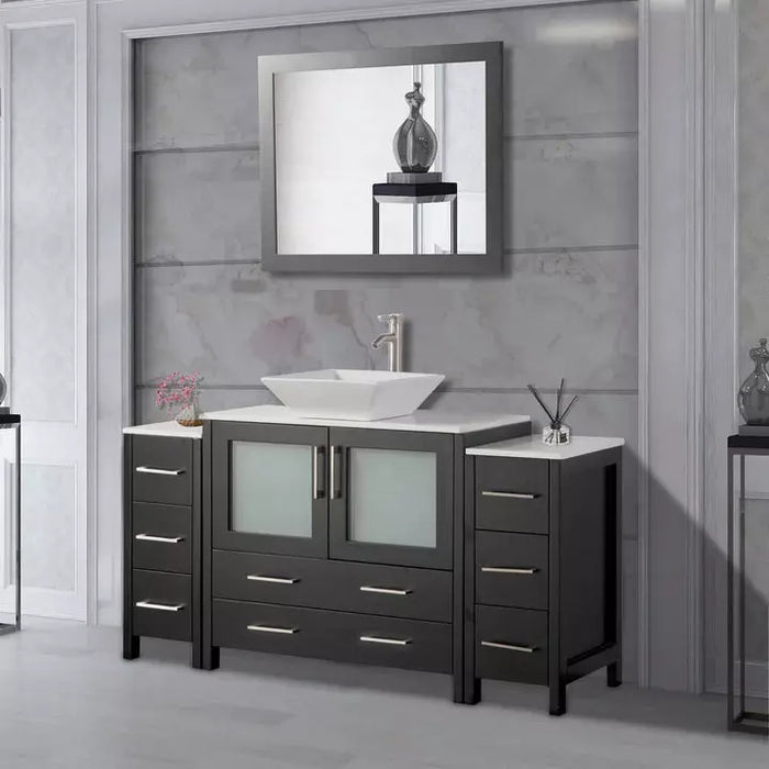 Vanity Art 60 Inch Single Sink Vanity Cabinet with Sink and Mirror (Vessel Sink) - 2 Side Cabinets VA3136-60