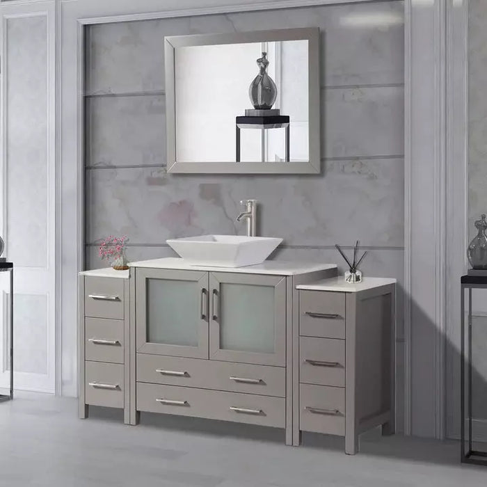 Vanity Art 60 Inch Single Sink Vanity Cabinet with Sink and Mirror (Vessel Sink) - 2 Side Cabinets VA3136-60