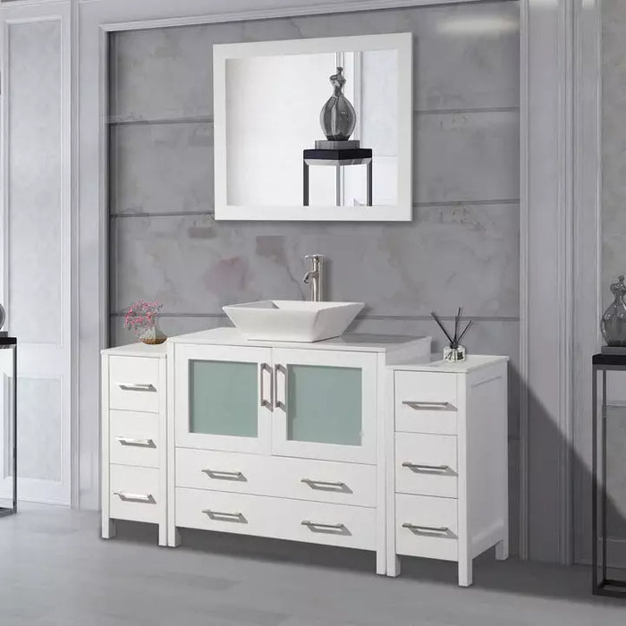 Vanity Art 60 Inch Single Sink Vanity Cabinet with Sink and Mirror (Vessel Sink) - 2 Side Cabinets VA3136-60