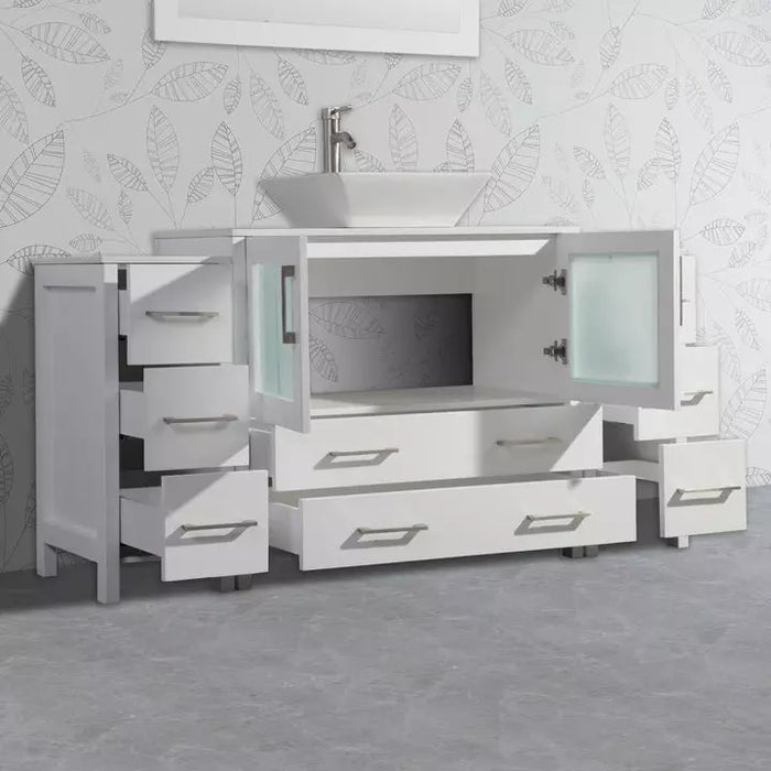 Vanity Art 60 Inch Single Sink Vanity Cabinet with Sink and Mirror (Vessel Sink) - 2 Side Cabinets VA3136-60