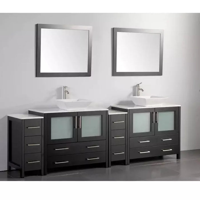 Vanity Art 96 Inch Double Sink Vanity Cabinet with Sink and Mirror (Vessel Sink) - 2 Side Cabinets VA3136-96