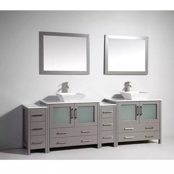 Vanity Art 96 Inch Double Sink Vanity Cabinet with Sink and Mirror (Vessel Sink) - 2 Side Cabinets VA3136-96