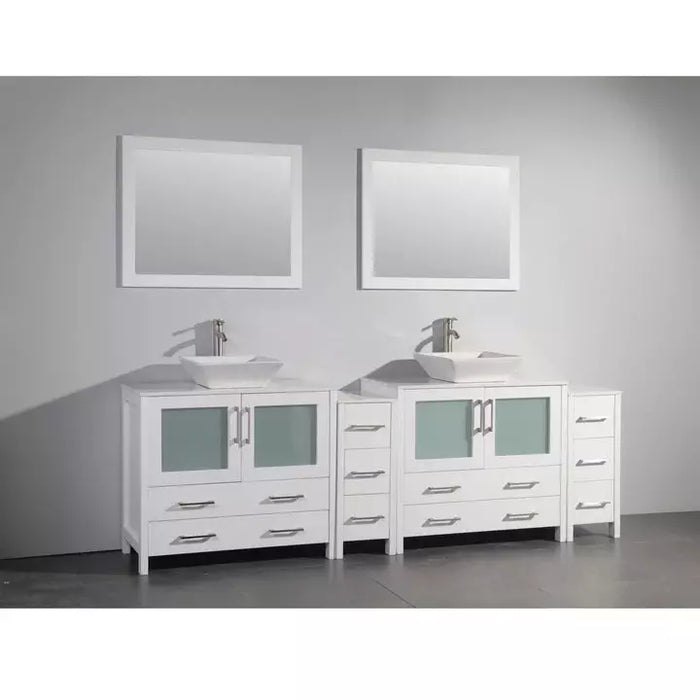 Vanity Art 96 Inch Double Sink Vanity Cabinet with Sink and Mirror (Vessel Sink) - 2 Side Cabinets VA3136-96