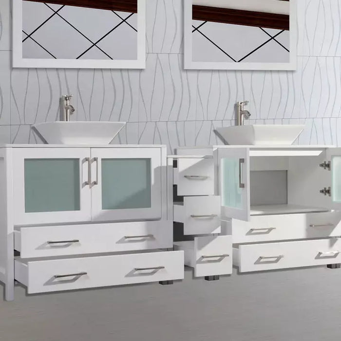 Vanity Art 96 Inch Double Sink Vanity Cabinet with Sink and Mirror (Vessel Sink) - 2 Side Cabinets VA3136-96