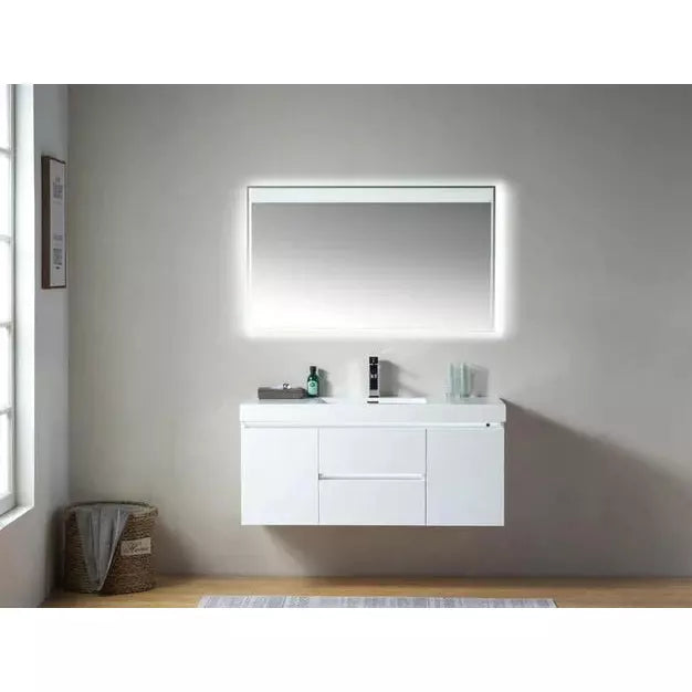 Vanity Art 48 Inch LED Lighted Single Sink Wall-Mount Bathroom Vanity VA6048WL