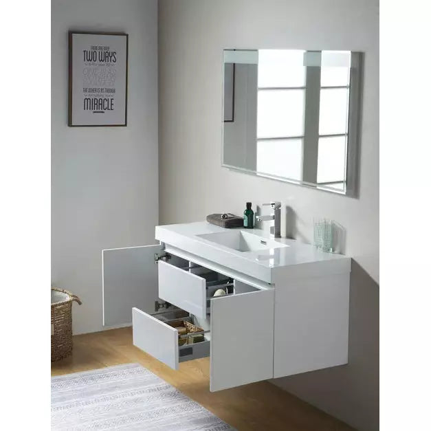 Vanity Art 48 Inch LED Lighted Single Sink Wall-Mount Bathroom Vanity VA6048WL