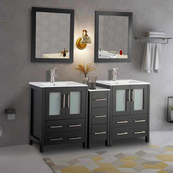 Vanity Art 60 Inch Vanity Cabinet With Ceramic Sink & Mirrors VA3024-60