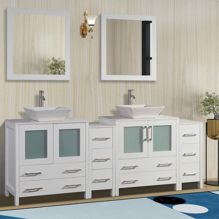 ﻿Vanity Art 84 Inch Vanity Cabinet With  Ceramic Sinks & Mirrors VA3130-84