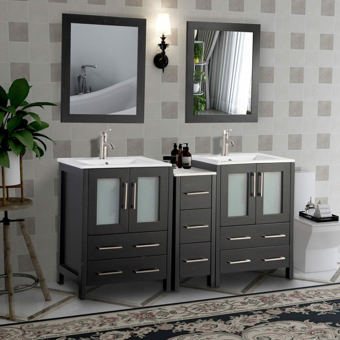 Vanity Art 60 Inch Vanity Cabinet With Ceramic Sink & Mirrors VA3024-60