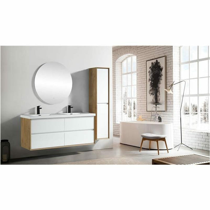 Moreno Bath Kingdee 60 Inch Wall Mounted Double Sink Vanity With Acrylic Top In High Gloss White BT005-60DGW