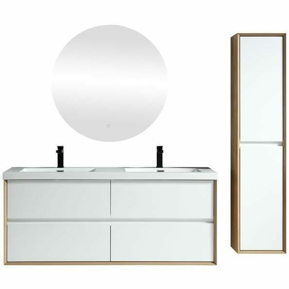 Moreno Bath Kingdee 60 Inch Wall Mounted Double Sink Vanity With Acrylic Top In High Gloss White BT005-60DGW