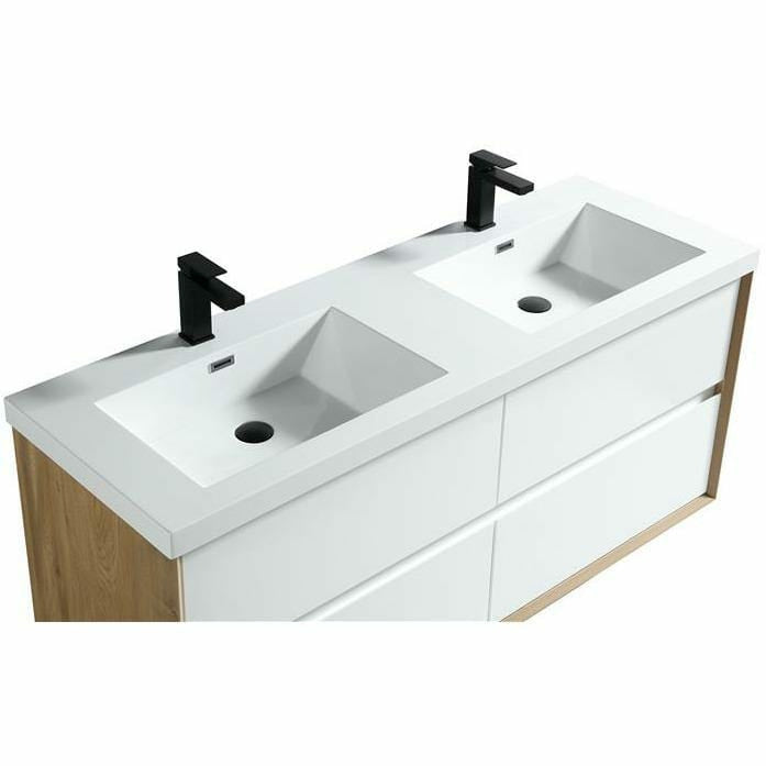 Moreno Bath Kingdee 60 Inch Wall Mounted Double Sink Vanity With Acrylic Top In High Gloss White BT005-60DGW