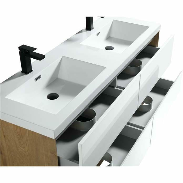 Moreno Bath Kingdee 60 Inch Wall Mounted Double Sink Vanity With Acrylic Top In High Gloss White BT005-60DGW