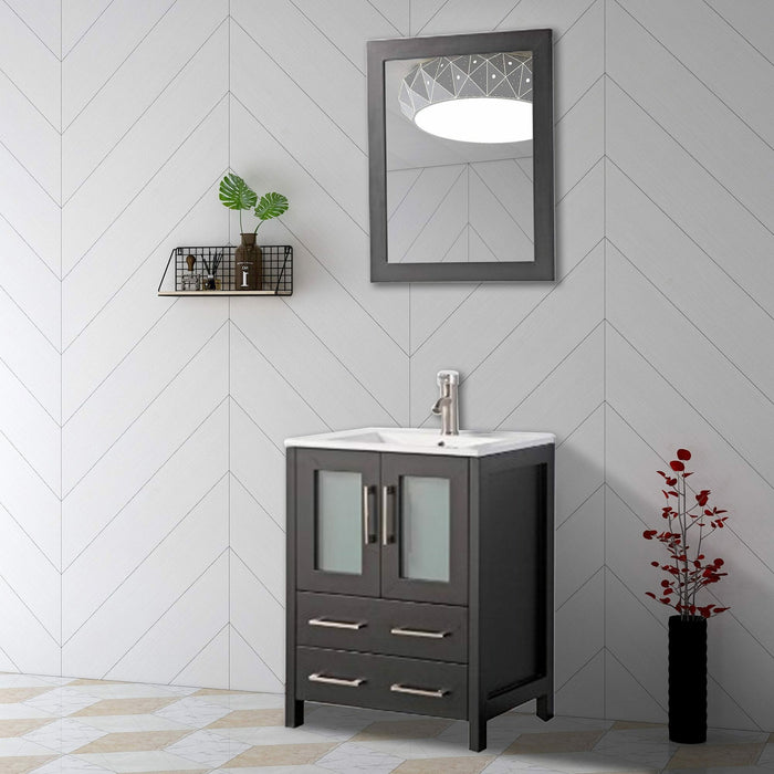 Vanity Art 24 Inch Vanity Cabinet With Ceramic Sink & Mirror VA3024