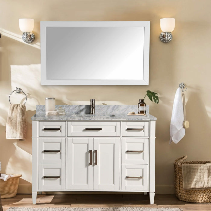 Vanity Art 60 Inch Single Sink Cabinet With White Carrara Marble Vanity Top With Sink & Mirror VA2060