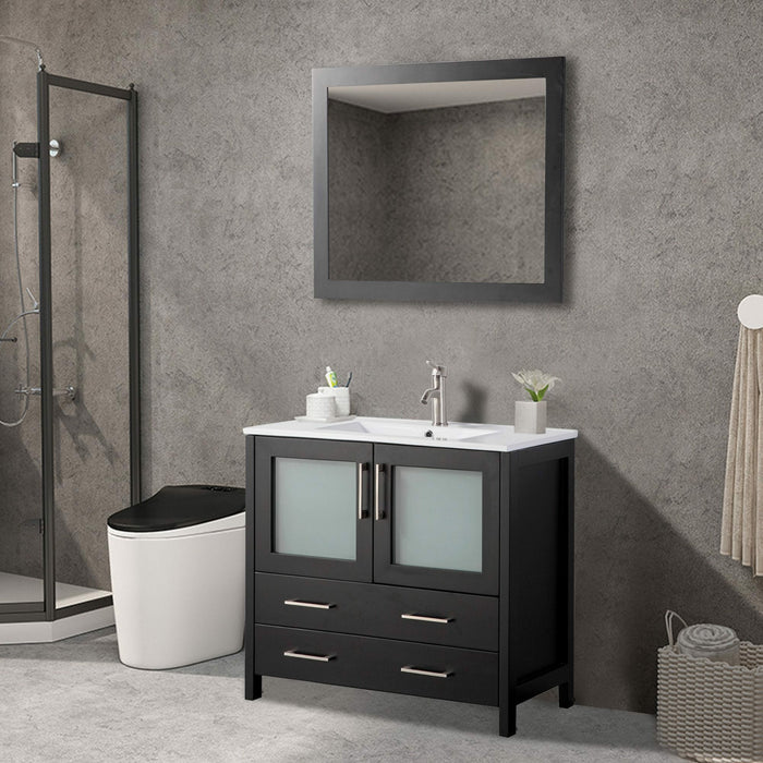 Vanity Art 36 Inch Vanity Cabinet With Ceramic Sink & Mirror Espresso VA3036