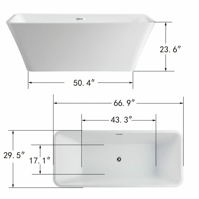 Vanity Art 67 Inch Freestanding Soaking Acrylic Bathtub VA6820