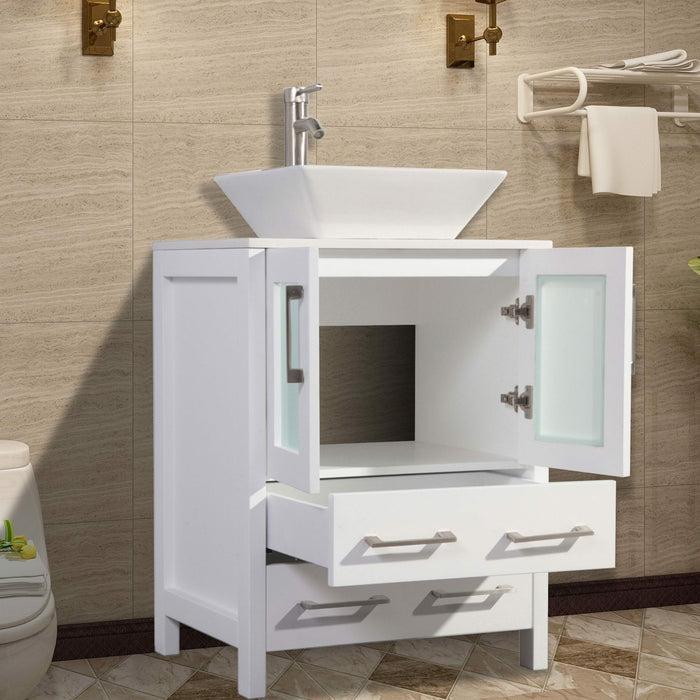 Vanity Art 24 Inch Vanity Cabinet With Ceramic Sink & Mirror VA3124